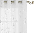 BUHUA White Sheer Curtains 84 Inch Length Semi - Sheer Curtains Printed Silver Foil Vine Pattern Grommet Window Curtains for Girls Bedroom, 55 x 84 Inch, 2 Panels by BUHUA