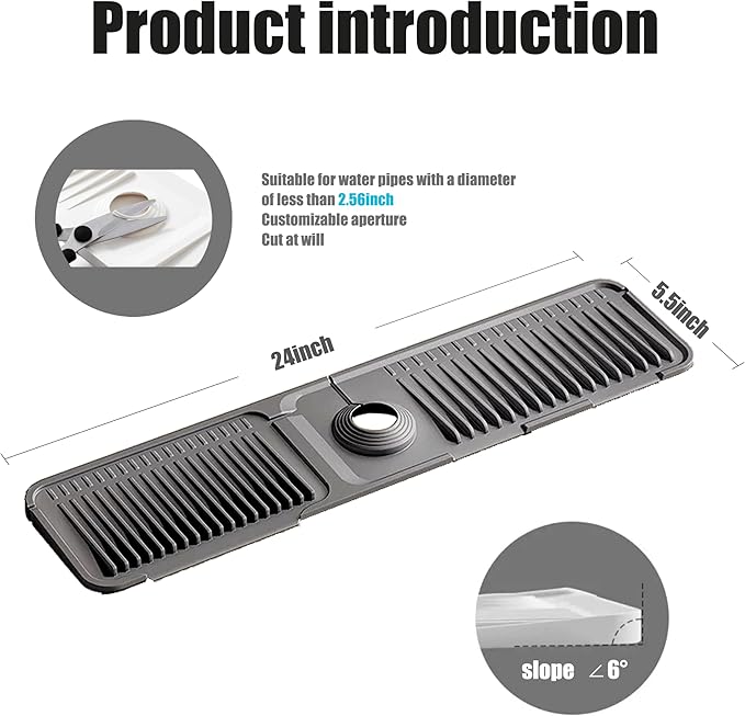 STARGAZ Silicone Faucet Mat for Kitchen Sink,Faucet Draining Mat,Sink Back Splash Guard,Kitchen Rubber Mat,Bathroom Sink Faucet Mat,Soap Dish,Silicone Sink Protector(Grey, 24”×5.5”) - Image 2