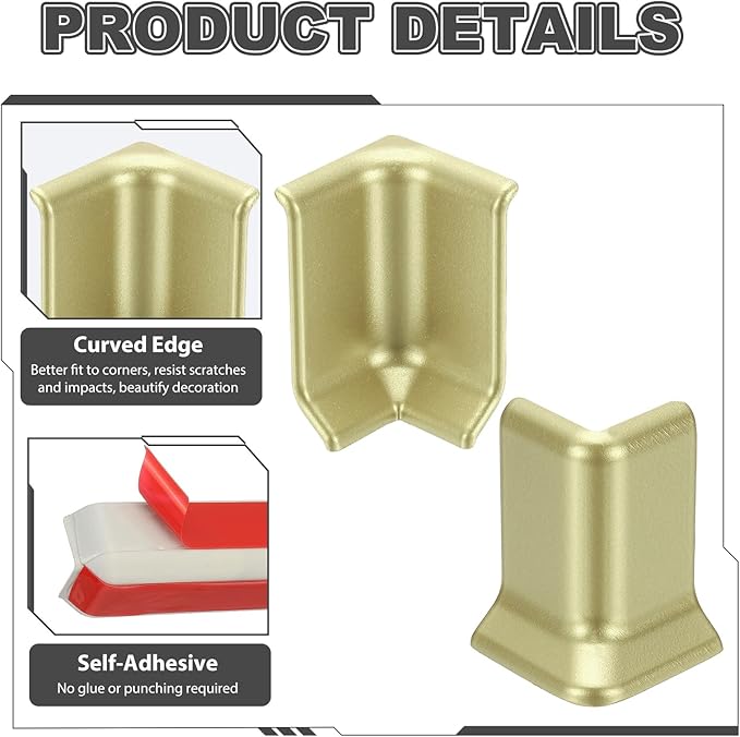 uxcell Self Adhesive Baseboard Corner Blocks, 2.2 Inch Wall Edge Corner Protector 3 Inside + 3 Outside Corners-Connector for Wall Floor Furniture Edge(Champagne) - Image 4