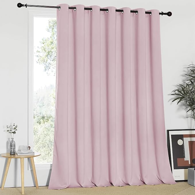 NICETOWN Blackout Patio Curtains 100 x 95 Inches Long for Sliding Door Extral Wide Blackout Curtain Panels Thermal Insulated Room Divider - Grommet Top, 100" W x 95" L, 1 Panel, Baby Pink by NICETOWN