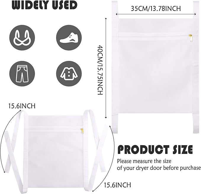 Sneaker Wash & Dry Net Bag for Dryer,15.7x13.8 Inch Large HoneyComber Mesh Bags with Zipper and Strap for Shoes, Clothing, Laundry Reused Bag Tool (Large) (white) - Image 2