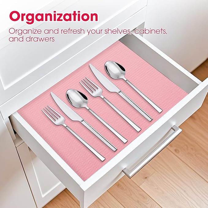 Drawer and Shelf Liner, Non-Slip Kitchen Cabinet Liners Non-Adhesive Thick Strong Grip Waterproof Washable Mats Protect Dresser Shelves Cupboard Bathroom Cabinets, Pink, 12 in X 10 FT - Image 7