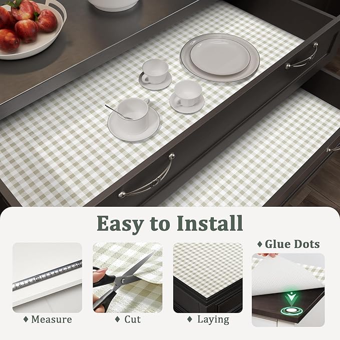 Shelf Liner for Kitchen Cabinets 18" x 240" Non-Adhesive Non-Slip Drawer Liners for Dresser, Waterproof Washable Paper, Durable Protector Mat for Pantry Shelves Cupboards, Green Plaid - Image 9