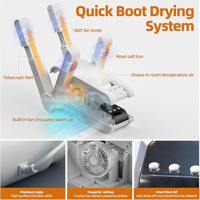 Boot Dryer for Work Boots, Electric Shoe Dryer 4 Drying Ports, Adjustable Telescopic, Portable Boot Dryer have Automatic Shut-Off Timer, Boots Warmer for Work Boots, Sneakers, Gloves, Helmets - Image 9