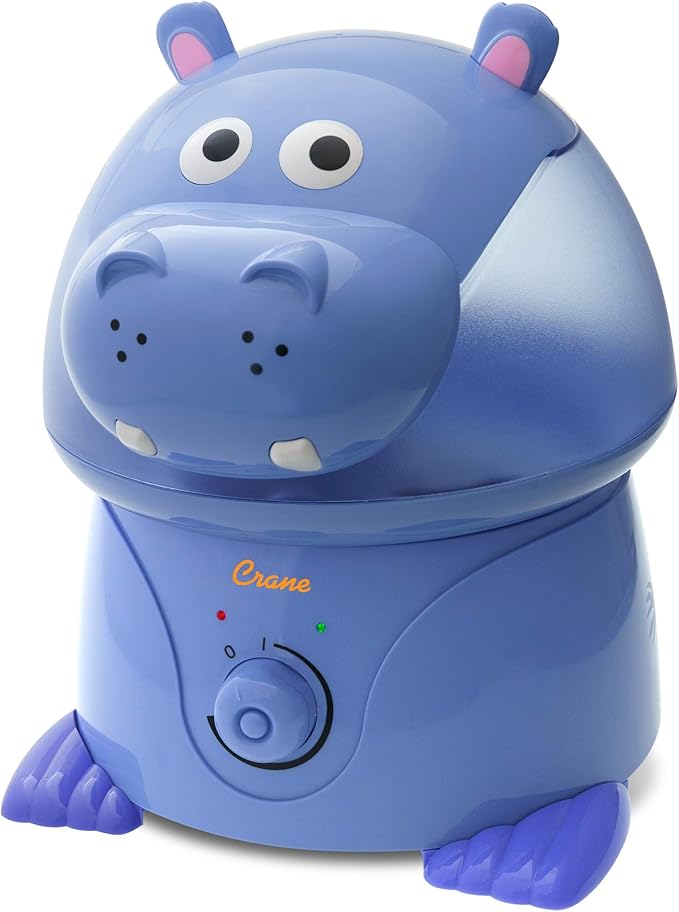 Crane Animal Humidifier for Kids Bedroom, 1 Gal. Cool Mist Humidifier with Adjustable Settings, Optional Filter, Auto Shut-Off, Hippo by Crane