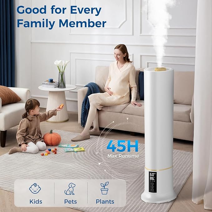 Humidifier Large Room,2.4Gal Cool Mist Humidifiers for Bedroom 9L High Capacity 24dB Quiet Air Humificador fit Removable Water Tank 360° Adjustable, Top Fill & Easy Clean with Remote Control （White） - Image 3