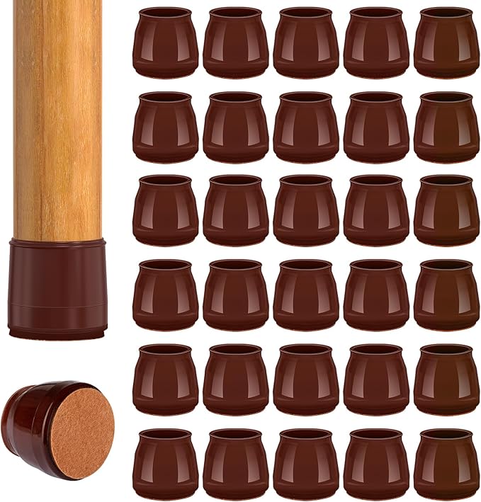 36pcs Round Chair Leg Floor Protectors, Felt Pads Chair Leg Protectors for Hardwood Floors, Silicone Furniture Feet Cups Covers Felt Pads, Prevents Scratches & Reduce Noise, Brown, Large by BAIPOK