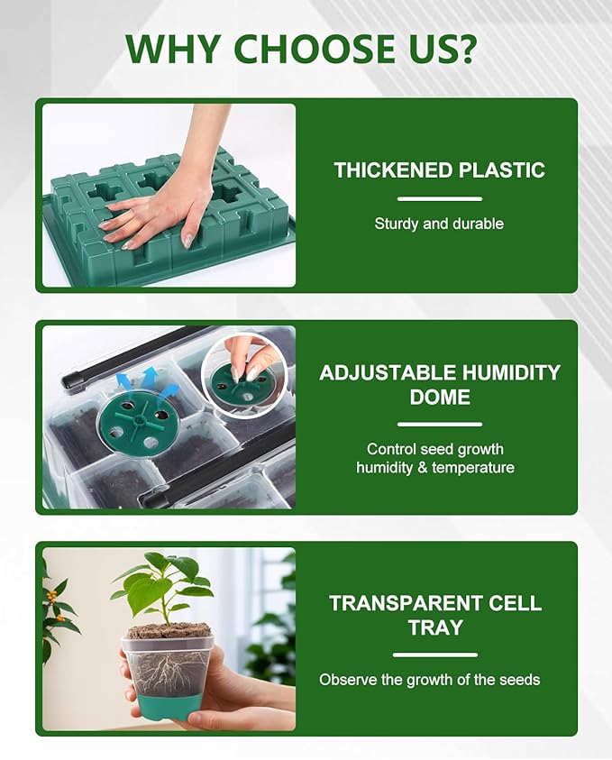 joyhalo 12 Cell Seed Starter Kit with Grow Light and Graphene Heating Mat, Reusable Seed Starter Tray with Higher 4.7”Humidity Domes and Large Clear Silicone Base Nursery Pots - Image 4