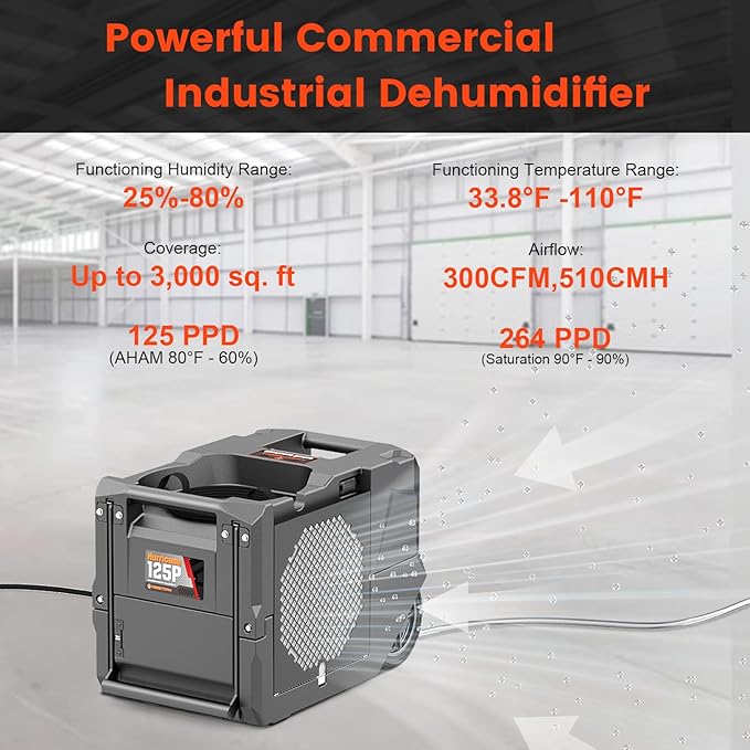 Abestorm 264 PPD Commercial Dehumidifiers with Pump and Drain Hose, Portable Industrial Dehumidifiers for Large Space, Basement, Home and Garage, Auto Defrosting - Image 2