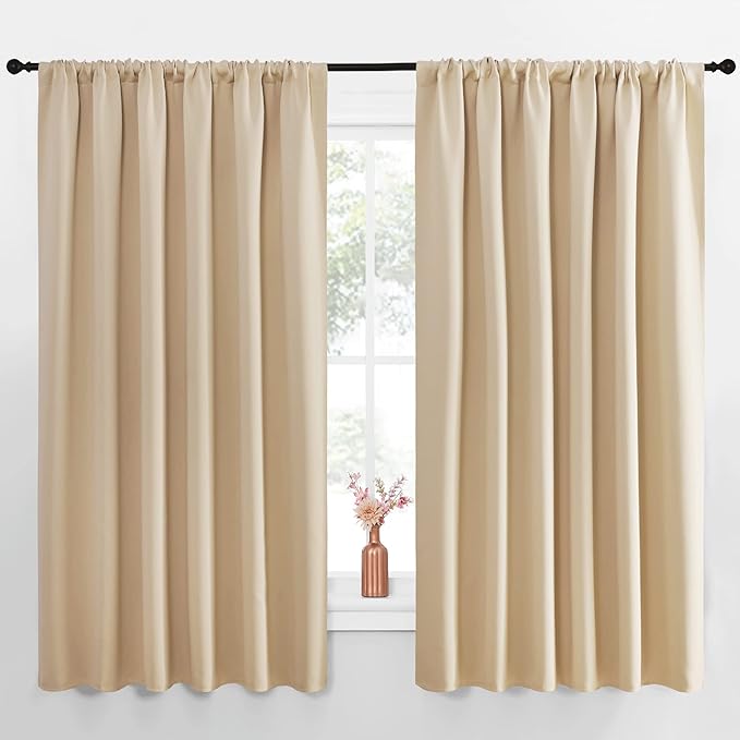 NICETOWN Room Darkening Curtains for Bedroom - Triple Weave Home Decoration Thermal Insulated Solid Drapes for Kitchen (Biscotti Beige, Set of 2 Panels, 70 x 63 Inch) by NICETOWN