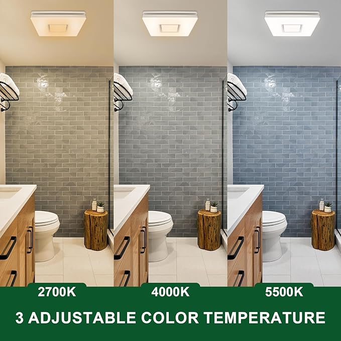 Akicon Bathroom Exhaust Fan with Light, 90 CFM, 1.5 Sones Bath Celing Fan Light Combo, 15W Dimmable 3CCT LED Light with 5W Night Light Ventilation fan for Home, Square, Black - Image 4
