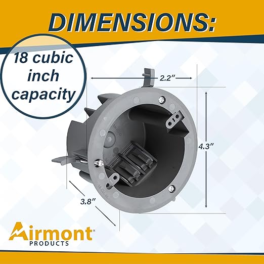 (Pack of 2) 4'' Old Work Round Electrical Box, One-Gang Grey PVC Junction Box, 18 Inch Capacity, Round Ceiling Remodel Box with Built-in Mounting Tabs, Three Mounting Wings, 2-Hour Fire Rated Walls - Image 2
