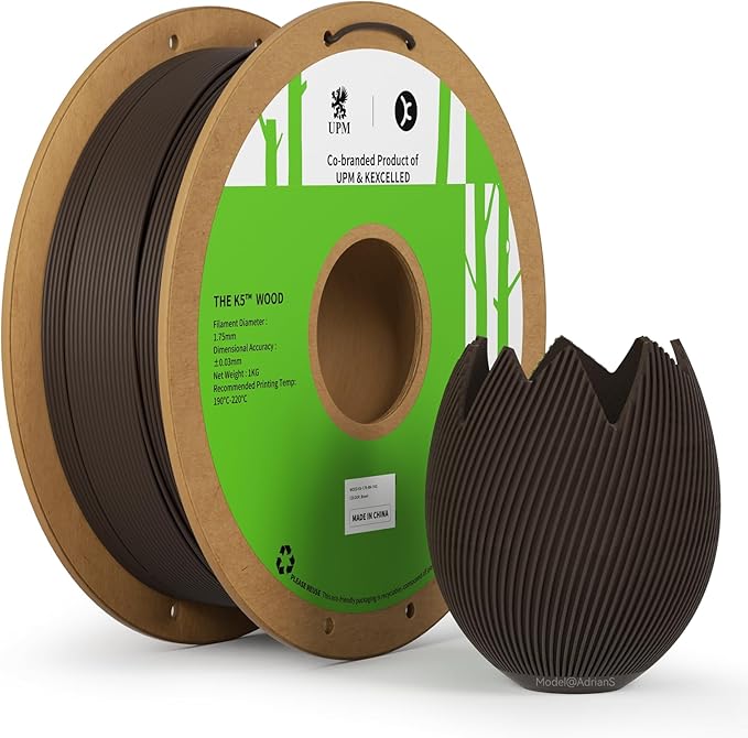 kexcelled Wood PLA Filament 1.75 mm Dark Walnut, Real Wood PLA 3D Printer Filament, Real Natural Wood Fiber, Dimensional Accuracy +/- 0.03 mm, 1 kg Spool (2.2 lbs), Brown by kexcelled