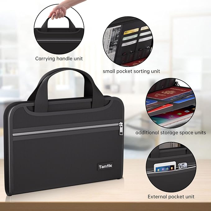 Tamfile Fireproof Accordion File Organizer with Handle, 13 Pocket Colorful Expanding File Folder with Zipper & Labels, File Folder with Multi-Pockets Paper Organizer Folder for Letter A4 Files (Black) - Image 4