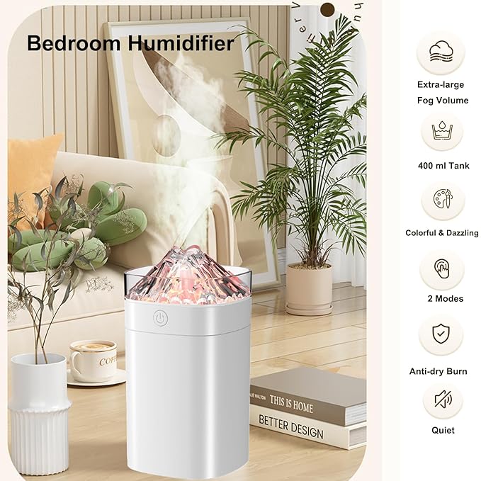 Ultrasonic Cool Mist Humidifier with 7 Color Night Lights, 2 Modes & 400ML Capacity & 10-20 Hours Runtime Quiet Humidifier for Bedroom, Nursery, Office, Plants (White) - Image 3