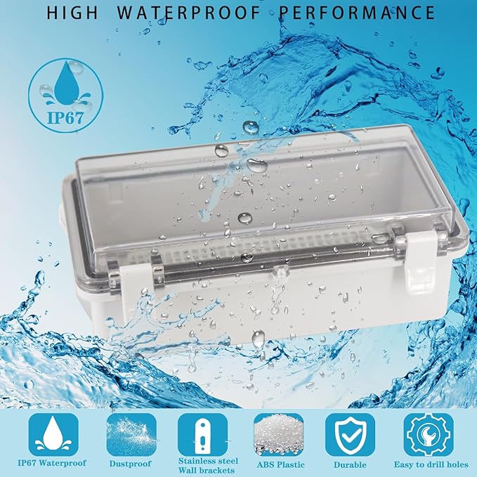 Waterproof Outdoor Electrical Box Junction Box Weatherproof IP67 ABS Plastic Enclosure Switch Router Project Box with Mounting Plate with Wall Bracket 2 Cable Glands Clear 7.9"x3.9"x2.8" - Image 2