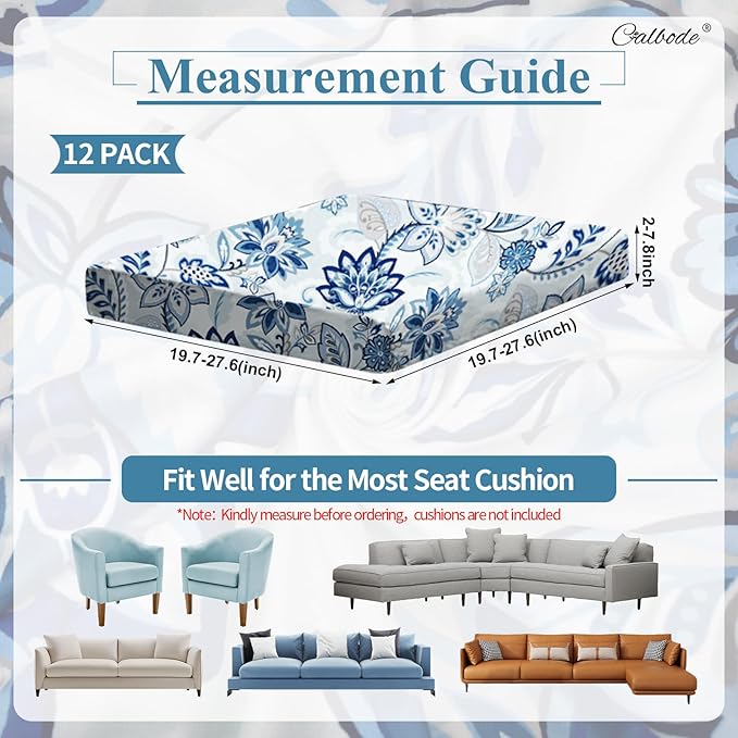 12pcs Floral Printed Stretchy Sofa Cushion Covers for Outdoor Furniture, Sofa Seat Replacement Cover, Flexible Chair Cushion Cover for Porch Garden Furniture Protection(Cover Only) - Image 2