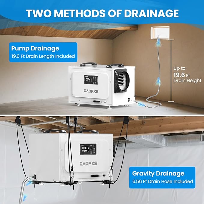 CADPXS Crawl Space Dehumidifier with Pump, 125 Pints Commercial Dehumidifiers with Drain Hose, Dehumidifier for Crawlspace, Basements & Water Damage Use, Auto Defrost, Memory Restart, cETL Listed - Image 4