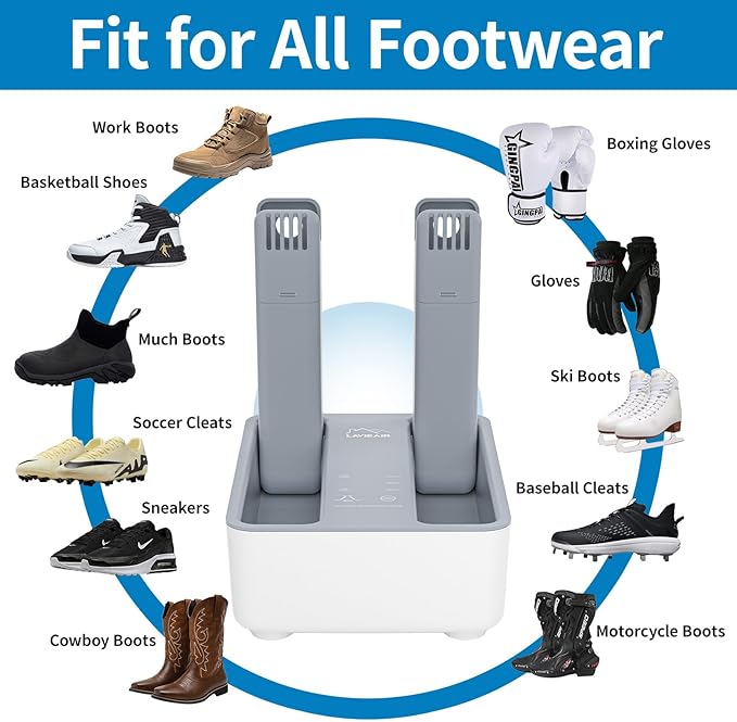 Boot Dryer Shoe Dryer for Work Boots Sneakers and Gloves, Temperature-selectable Boot Warmer with Heat, Timer, Fan and Retractable Hoses - Image 8