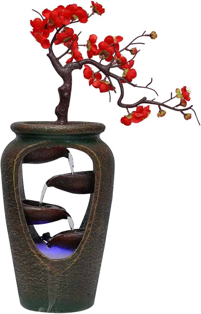 20Inch Tabletop Decorative Flower Vase Style Bonsai Waterfall Fountain Humidifier with LED Lights and Atomizer, Desktop Water Fountains for Any Dining Room, Living Room, Bedroom, Cafe Or Office - Image 8