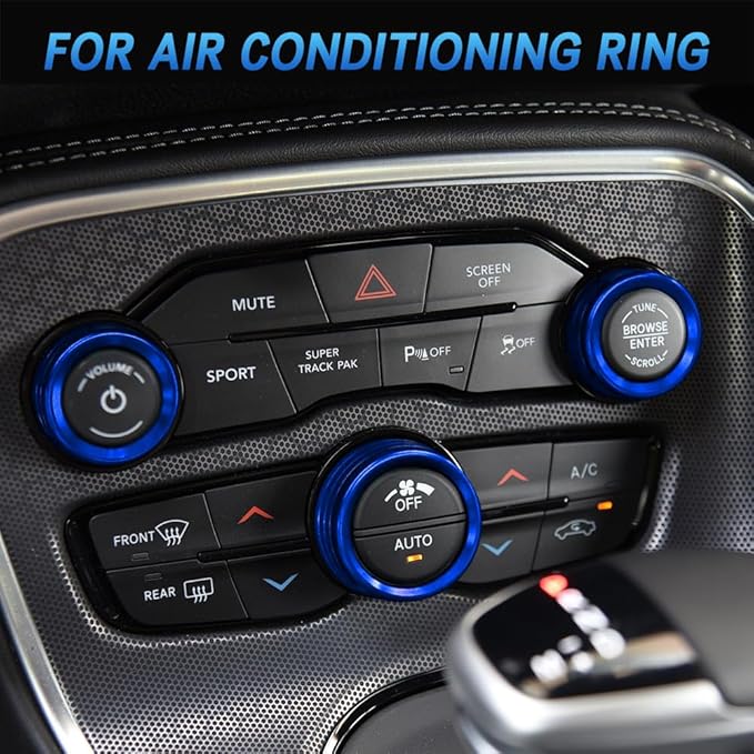 3PCS Air Conditioner Switch Button Knob Cover, Auto Accessories Climate Control Knob Covers, Aluminum Alloy Knob Ring Trim Cover Compatible with Dodge Challenger Durango 2015-2022 (Blue) - Image 2