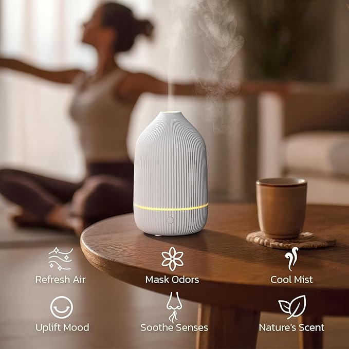 Essential Oil Diffuser, 2Pack, 100ml Aromatherapy Diffuser, Mini Ultrasonic Diffuser for Essential Oil, Home, Office, Cool Mist Humidifier with 7 Led Light, Auto Shut-Off, White - Image 5