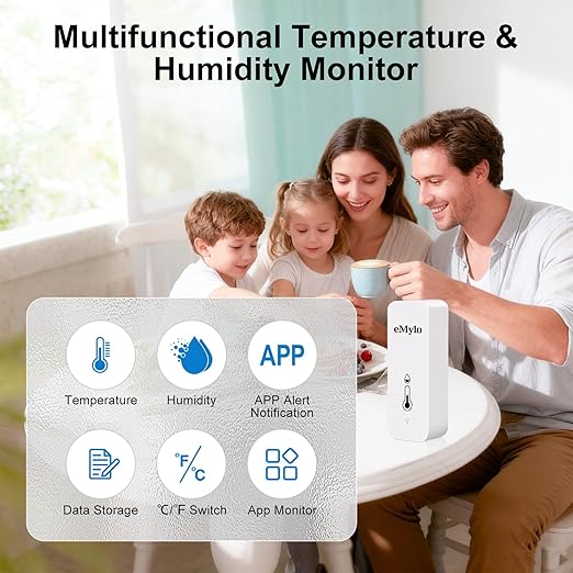 WiFi Temperature Humidity Sensor, Wireless Indoor Thermometer Hygrometer with App Alert, Free Data Storage Export, Smart Temperature Humidity Monitor for Home Bedroom, Compatible with Alexa (2-Pack) - Image 2