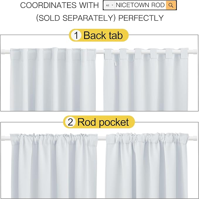NICETOWN Living Room Curtain Panels - (Cloud Grey Color) W52 x L120, 2 PCs, Back Tab/Rod Pocket Room Darkening Window Treatment Draperies for Patio Sliding Glass Door - Image 3