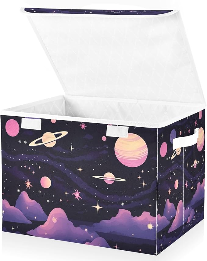 xigua Abstract Planets Storage Bins with Lids and Carrying Handle,Foldable Storage Boxes Organizer Containers Baskets Cube with Cover for Home Bedroom Closet Office - Image 2