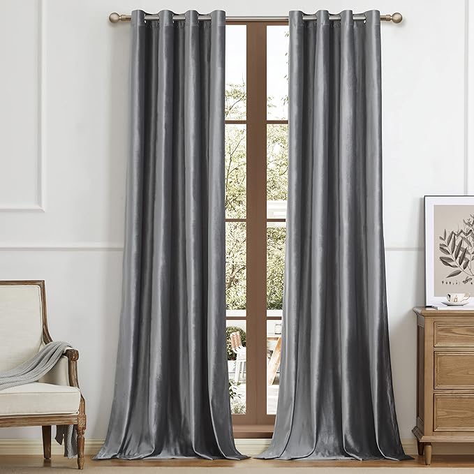 Elegant Dark Grey Decorative Velvet Curtains 90 inches Luxury Living Room Curtain Blackout Modern Thermal Insulated Soundproof Privacy Room Darkening Floor to Ceiling Soft Drapes for Bedroom Set of 2 by ModernShinyVelvetCurtains