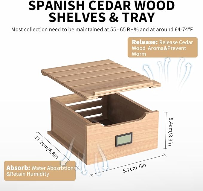 NEEDONE 80 Count Cabinet with Heating and Cooling Electric Quiet Temperature Control System, Thermostatic Cabinet with Spanish Cedar Wood Shelves & Drawer with Hygrometer, Gift for Men… - Image 5