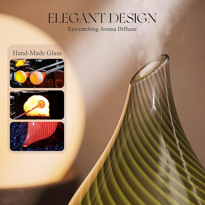 Porseme 150ml Essential Oil Diffuser Glass Color Changing Aroma Air Diffusers Aromatherapy Ultrasonic Cool Mist Humidifier 6 Running Hours Waterless Auto-Off for Sleeping Yoga Office Spa (Pure Grey) - Image 5