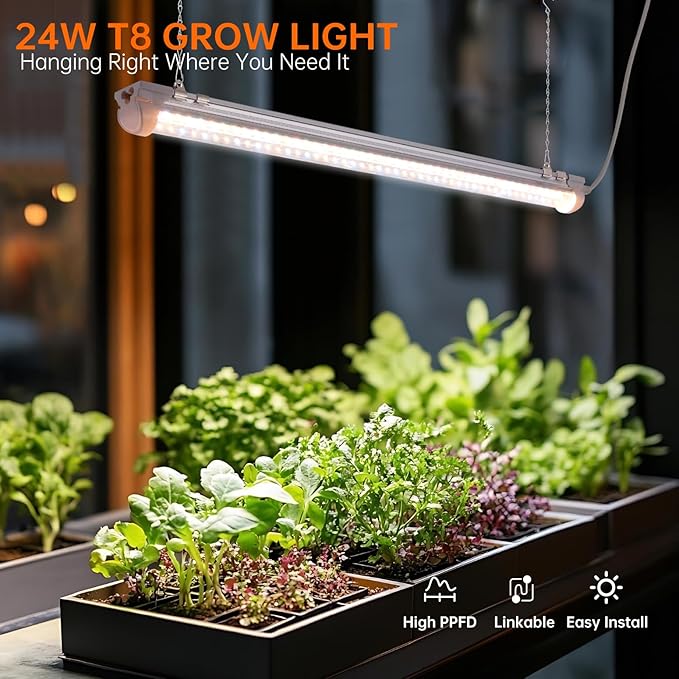 Bstrip Grow Light, 2FT 48W (2 X 24W) Plant Light with Timer, Full Spectrum with 660nm Red LEDs, Linkable Design, 3686K T8 Grow Lights for Indoor Plants, Greenhouse, Seeding, 2-Pack - Image 3