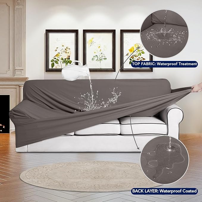 PureFit 100% Dual Waterproof Couch Cover Slipcovers for Couches and Sofas - Stretch Non Slip Fleece Sofa Covers Washable, Leakproof Furniture Protector for Kids, Pets, Dog (Chair, Taupe) - Image 3