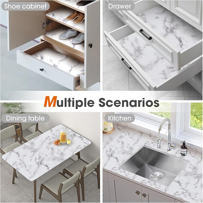 Beautysaid Shelf and Drawer Liner for Kitchen Cabinet, Non Adhesive Non Slip Shelf Paper Waterproof Washable Thickened for Dresser Pantry Shelve Bathroom Protector Liner(Marble,18 in x 10 FT) - Image 8