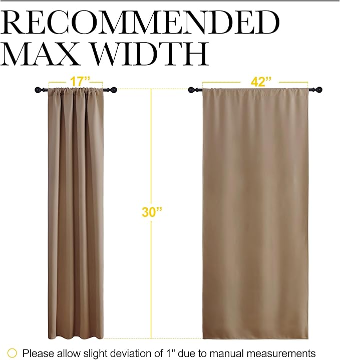 NICETOWN 2 Panels Blackout Curtains, Rod Pocket Thermal Insulated Drapes for Kitchen, Heavy Duty Small Window Treatment for Dorm Room, Studio Apartment, Basement (Cappuccino, W42 x L30) - Image 6
