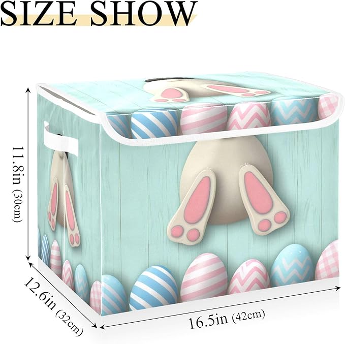 xigua Easter Bunny Storage Bins with Lids and Carrying Handle,Foldable Storage Boxes Organizer Containers Baskets Cube with Cover for Home Bedroom Closet Office - Image 3