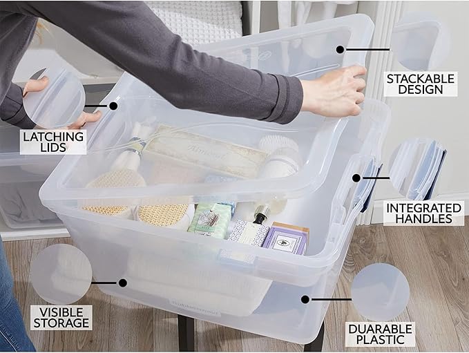 Rubbermaid Cleverstore 74 Qt Clear Storage Bins with Lids and Nesting Tray, 4-Pack, Stackable, BPA-Free, Made in USA - Image 5