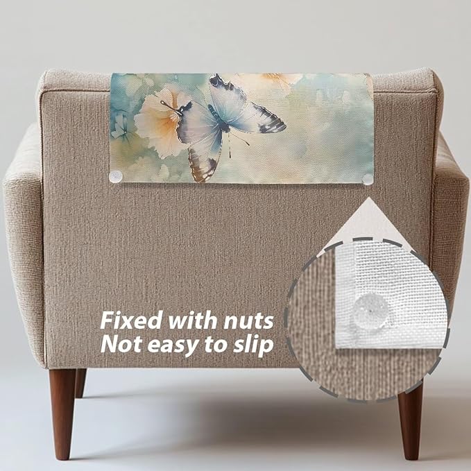 Butterfly Flower Headrest Cover Sofa Headrest Protective Covers Anti-Fade Couch Back Cover Washable Chair Headrest Protector Cover for Home & Office Furniture - Image 6