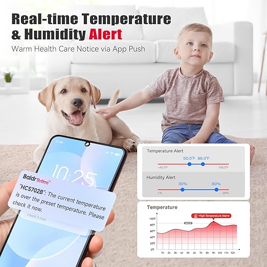 BaldrTherm WiFi Thermometer, Wireless Smart Thermometer, Remote Temperature Monitor with Gateway&Solar Sensor,200ft Coverage, App Alerts,12-Month Battery, Comfort Indicator, Data Sync Recover,3Pack - Image 5