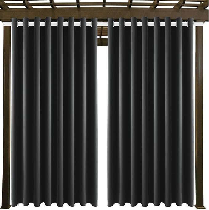 Waterproof Outdoor Curtain W105 x L108 - Grommet Top Sunlight Blocking Window Treatment Drapes Blackout Curtains for Home Bedroom Living Room Outdoor Patio Porch Pergola, Dark Gray, 2 Panels - Image 9