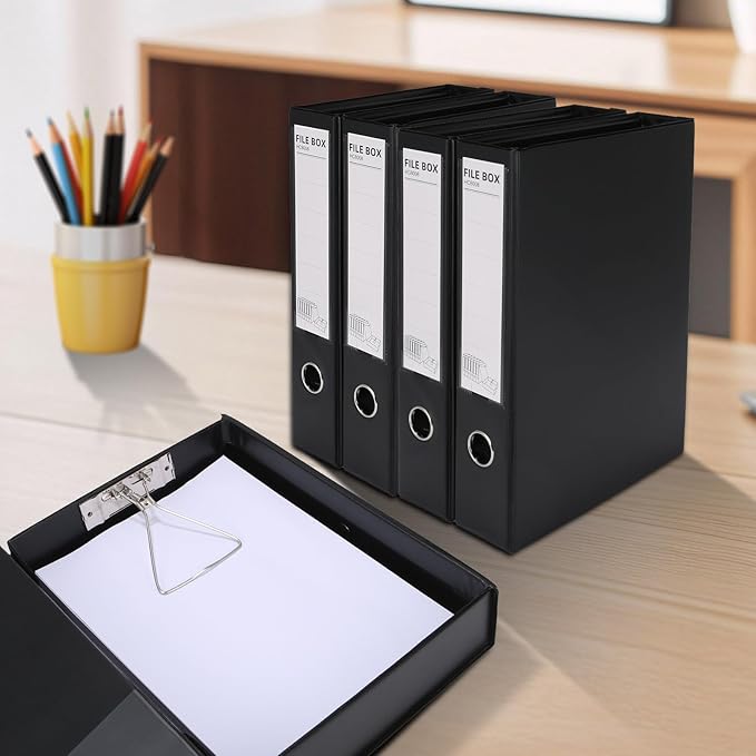 HUA JIE A4 Storage File Boxes Plastic Archives Cases with Clip, PVC File Folder Organizer Document Storage Filing Box for office,32.5×6.5×24 cm, Black(Pack of 6) - Image 8