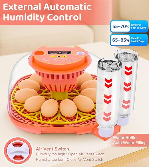 12 Egg Incubator for Hatching Eggs, Smart Temperature and Humidity Control, Automatic Egg Turning, Incubator for Hatching Chicken, Quail, Duck Eggs, 360° Clear View for Home, Classroom, Farm - Image 4