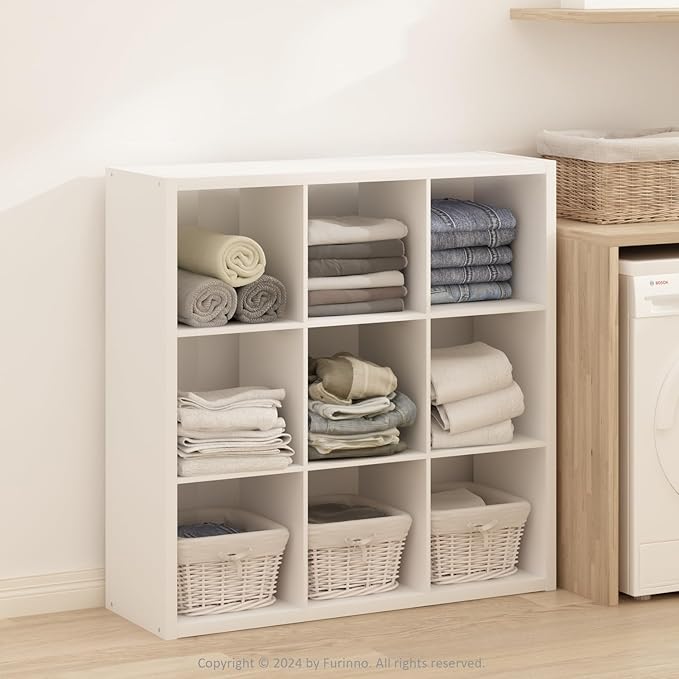 Furinno Simple Cube Storage Organizer, 9-Cube Display Shelf, Open Back Shelving Unit, Storage Shelves, Extra Thick Frame, for Organization and Storage, Living Room, Home Office, White - Image 2