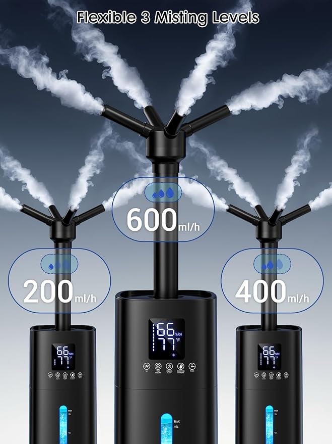 15L/4Gal Humidifier Large Room, 600mL/h Misting, 1200ft² Coverage, Auto Humidity Control, 72H Runtime, Top Fill, Aroma Diffuser, Sleep Mode, 12H Timer, Auto Shutoff Protection - Image 4