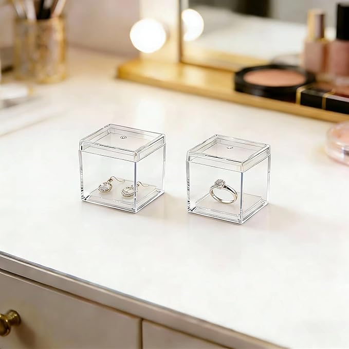 KissYou Small Acrylic Box with Lid Clear Candy Boxes Acrylic Square Cube 4 Pieces Display Case Transparent Jewelry Storage Box Party Decorative Boxes - Image 5