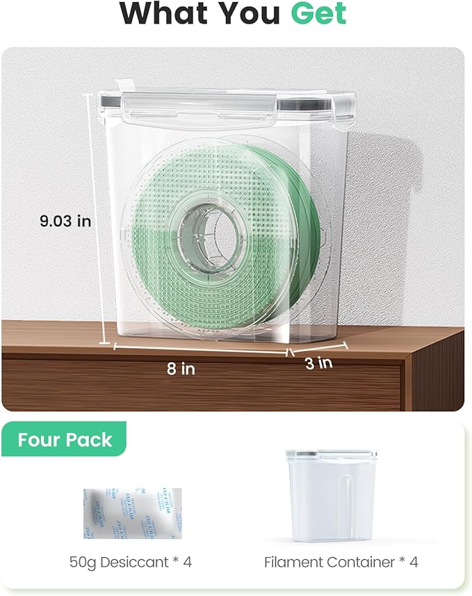 AMZPro Filament Storage Box - 4 Pack Filaments Container for 3D Printing Filaments Sealing and Protection - Portale Filament Storage with Desiccant,Water-Proof and Dust-Proof 4.0L(9.03 * 8 * 3) - Image 5