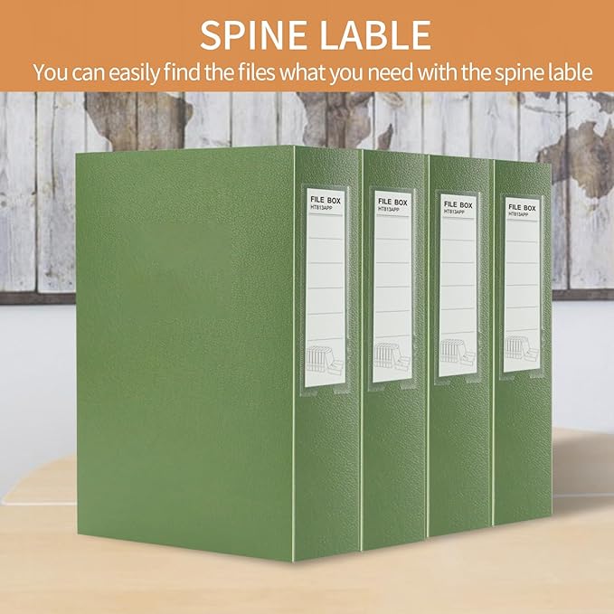 HUA JIE 2 Pack A4 Storage File Boxes Archives Case,65mm Spine,Box File Document Storage Box with Metal Clip for Office School -Green - Image 7