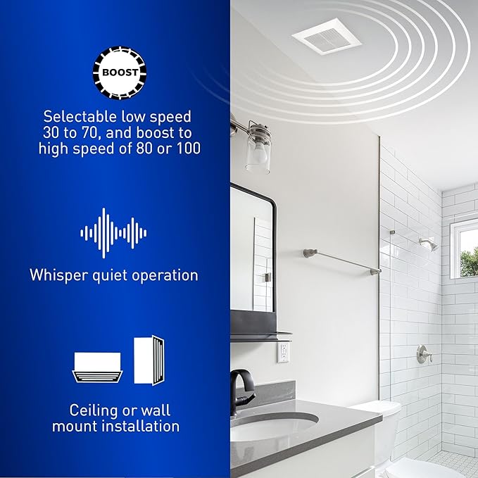 Panasonic WhisperValue Ceiling/Wall Mount Dual Speed Bathroom Exhaust Fan, 30 to 100 CFM, FV-0810VSS1 - Image 4