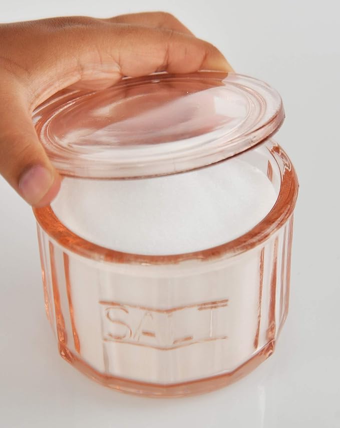 HOME-X Depression Style Pink Glass Salt Cellar with Lid, Retro Kitchen Decor, Wedding Gift - 3 1/2" H x 4" D - Image 6